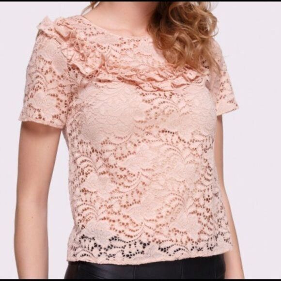 Zara Guipure Lace Ruffled Top in Pink Large - Picture 2 of 7